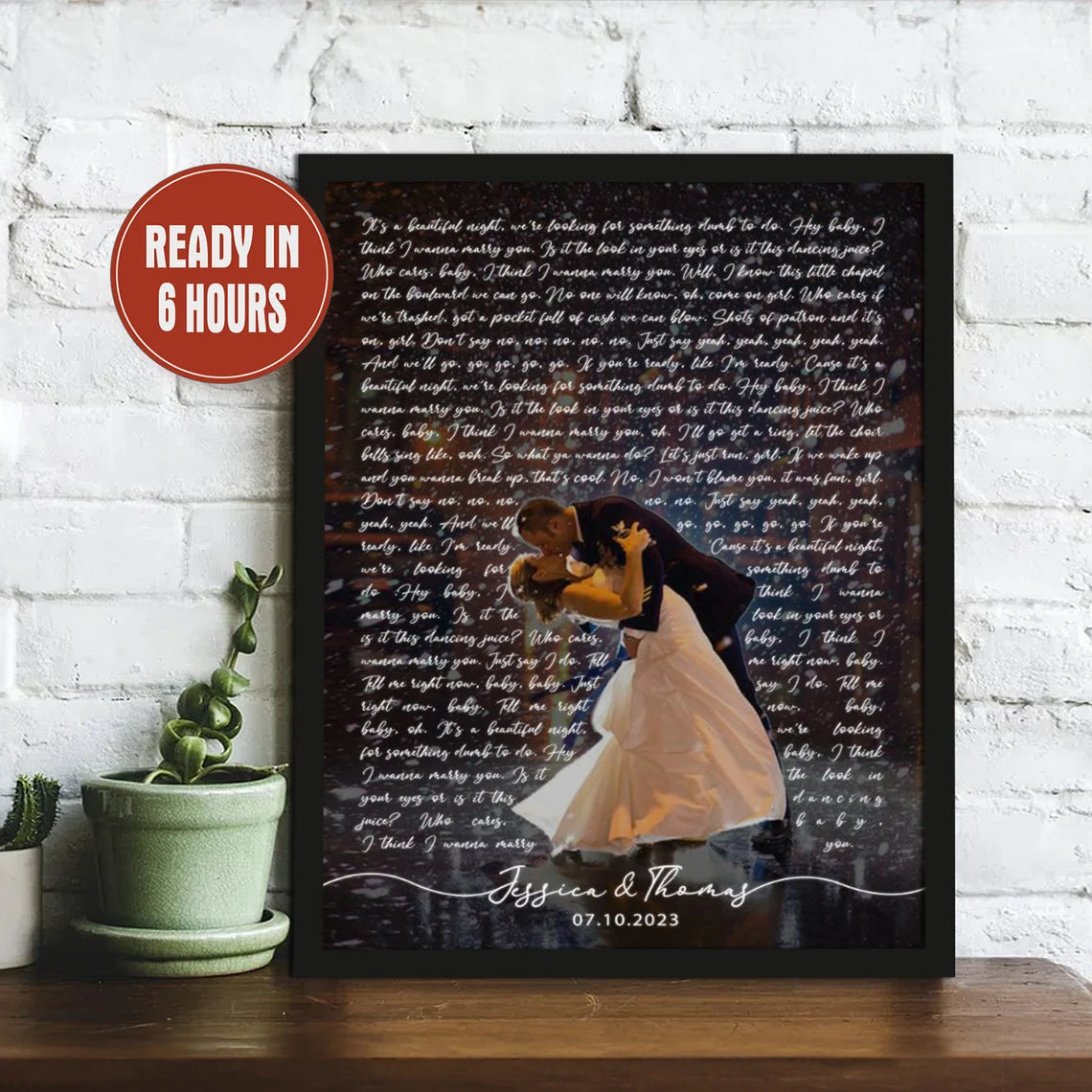 Custom Song Lyrics Photo Overlay Wall Art with Couple Names and Date