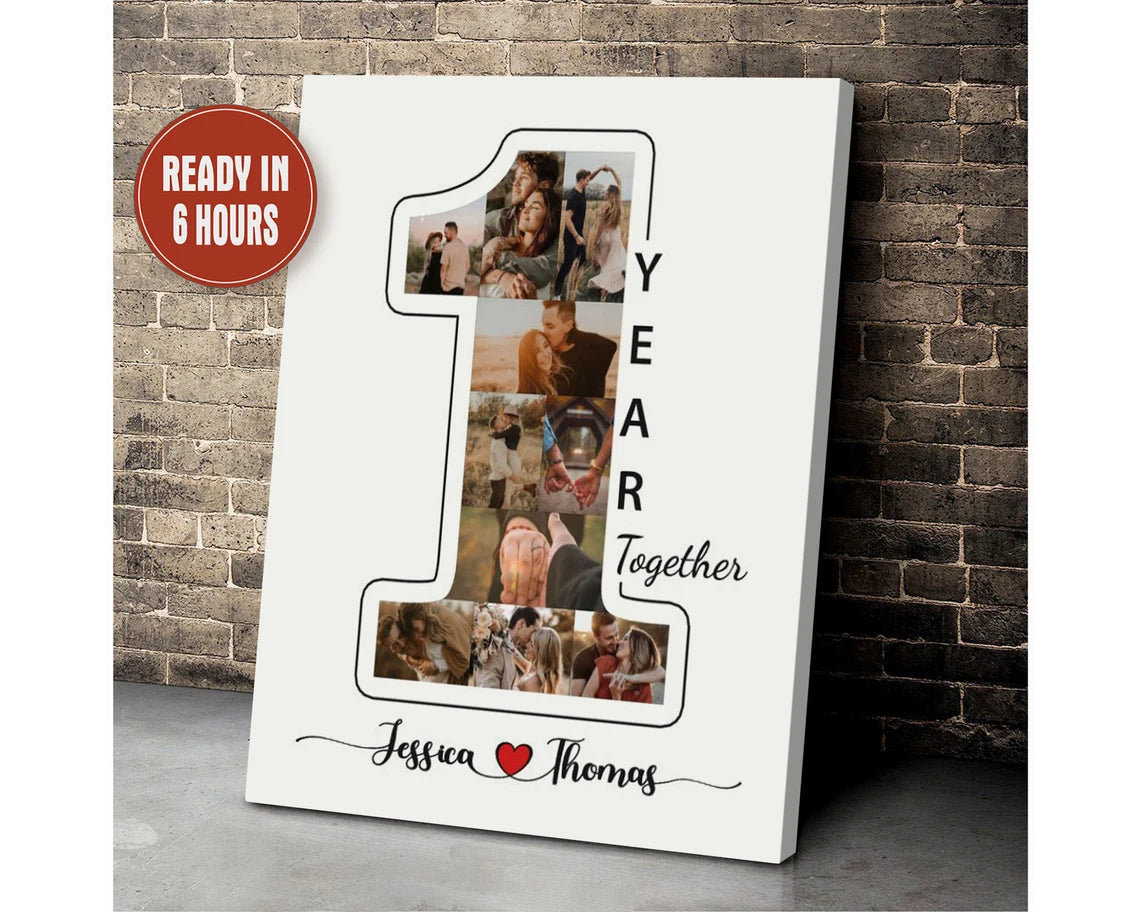 Personalized 1 Year Together Photo Collage – Custom Couple Wall Art Gift