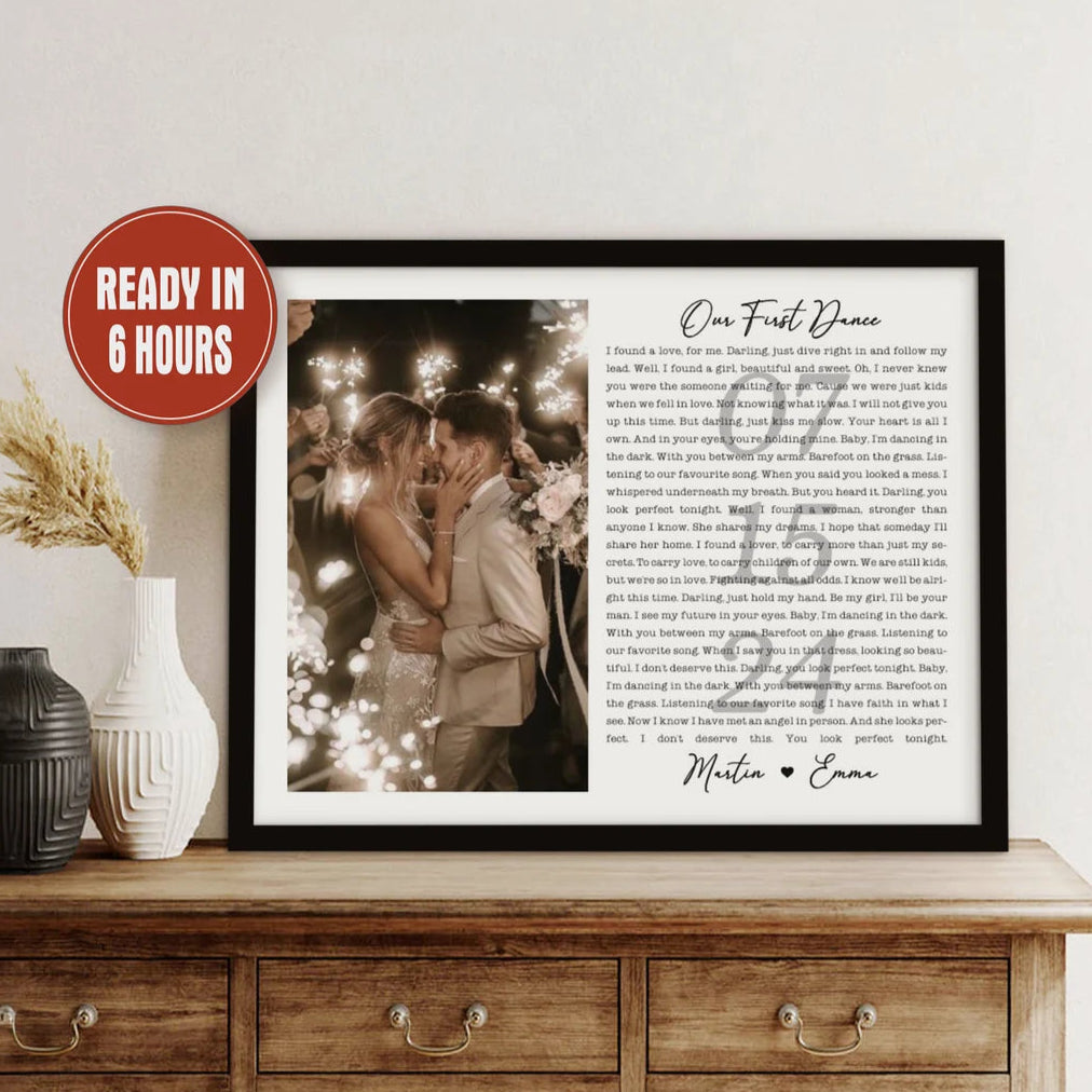 Personalized First Dance Wedding Photo Wall Art with Song Lyrics – Custom Couple Gift