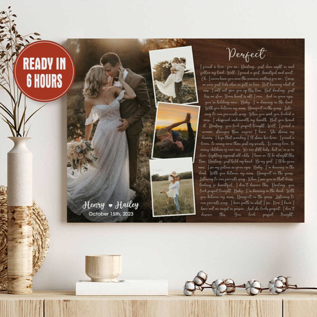 Custom Wedding Photo Wall Art with Song Lyrics – Personalized Love Story Canvas for Couples