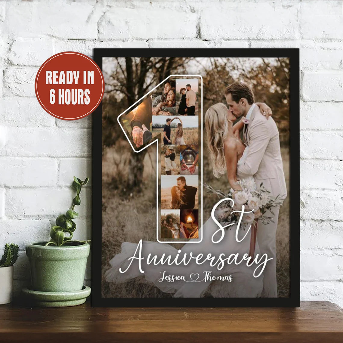 Personalized 1st Anniversary Photo Collage – Custom Couple Wall Art Gift