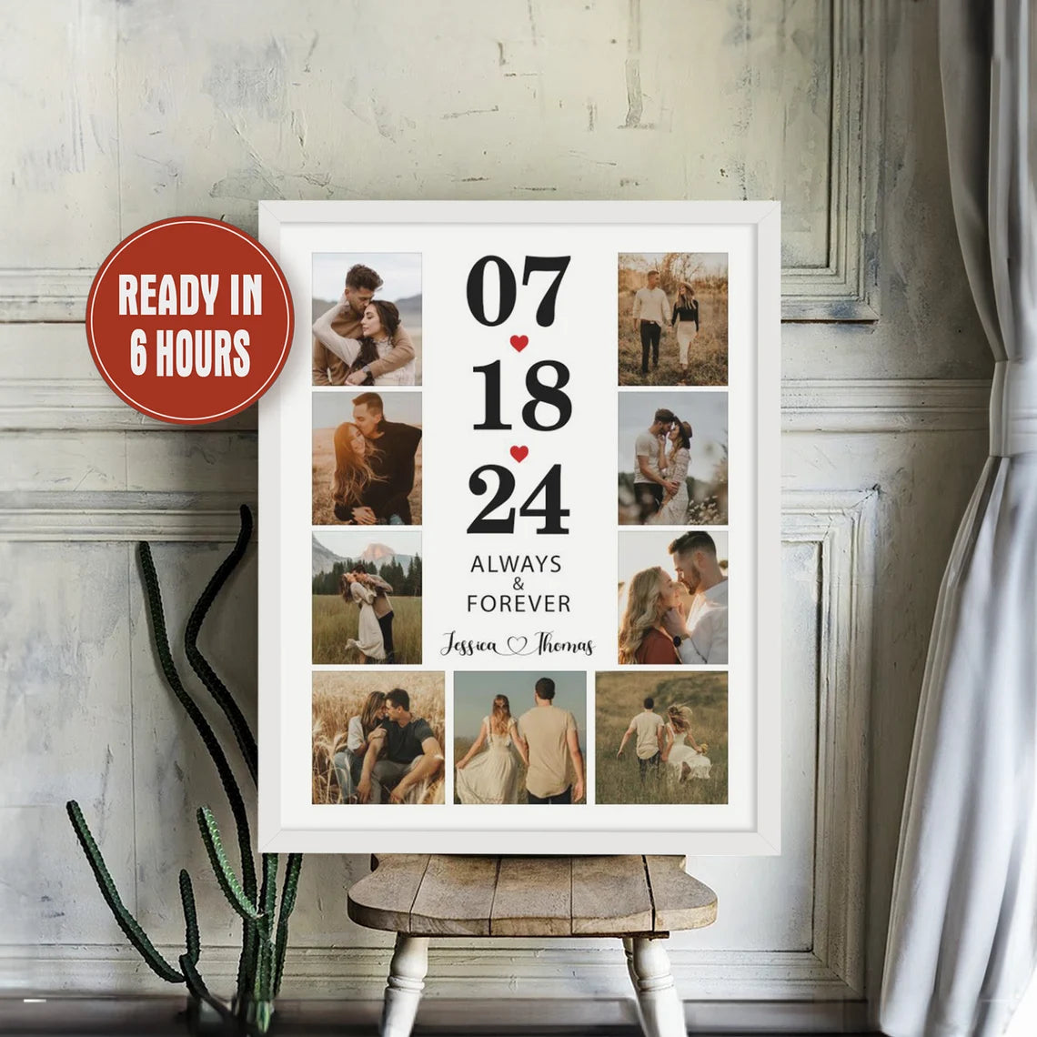 Personalized Anniversary Date Photo Collage – Always & Forever Custom Wall Art
