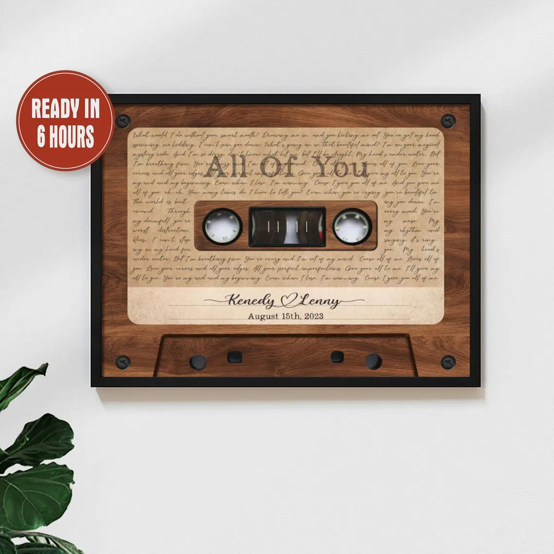 Custom Cassette Tape Wall Art with Song Lyrics and Names – Personalized Anniversary Gift