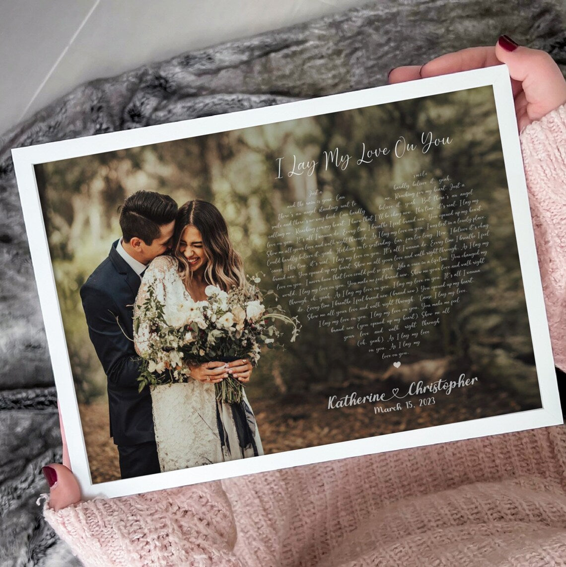 Custom Wedding Song Lyrics Wall Art with Photo – Personalized First Dance Print for Couples