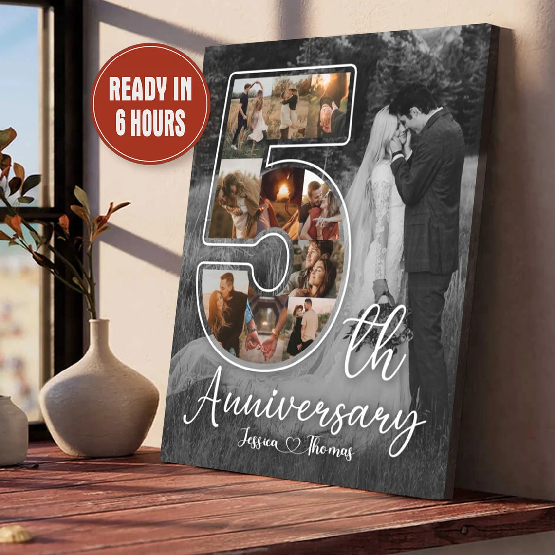 Custom Anniversary Photo Collage – Personalized Number Wall Art (Any Year)