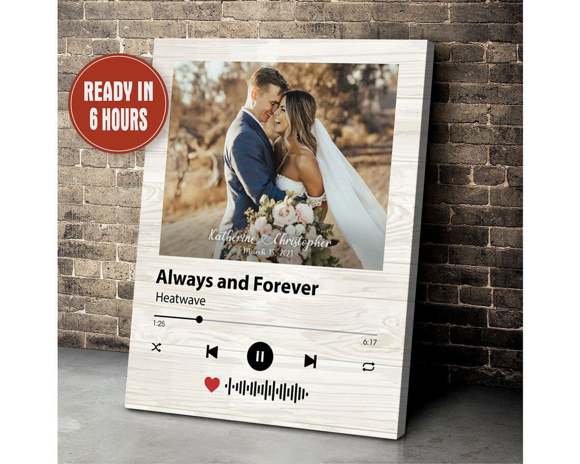 Custom Music Player Wall Art with Couple Photo Song Title and Names