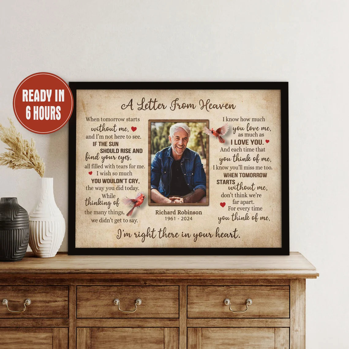 Personalized Memorial Photo Canvas – A Letter From Heaven Poem Wall Art