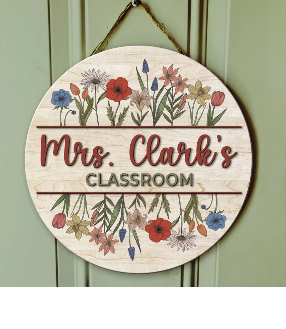 Vintage Floral Teacher Door Sign – Personalized Wooden Classroom Decor