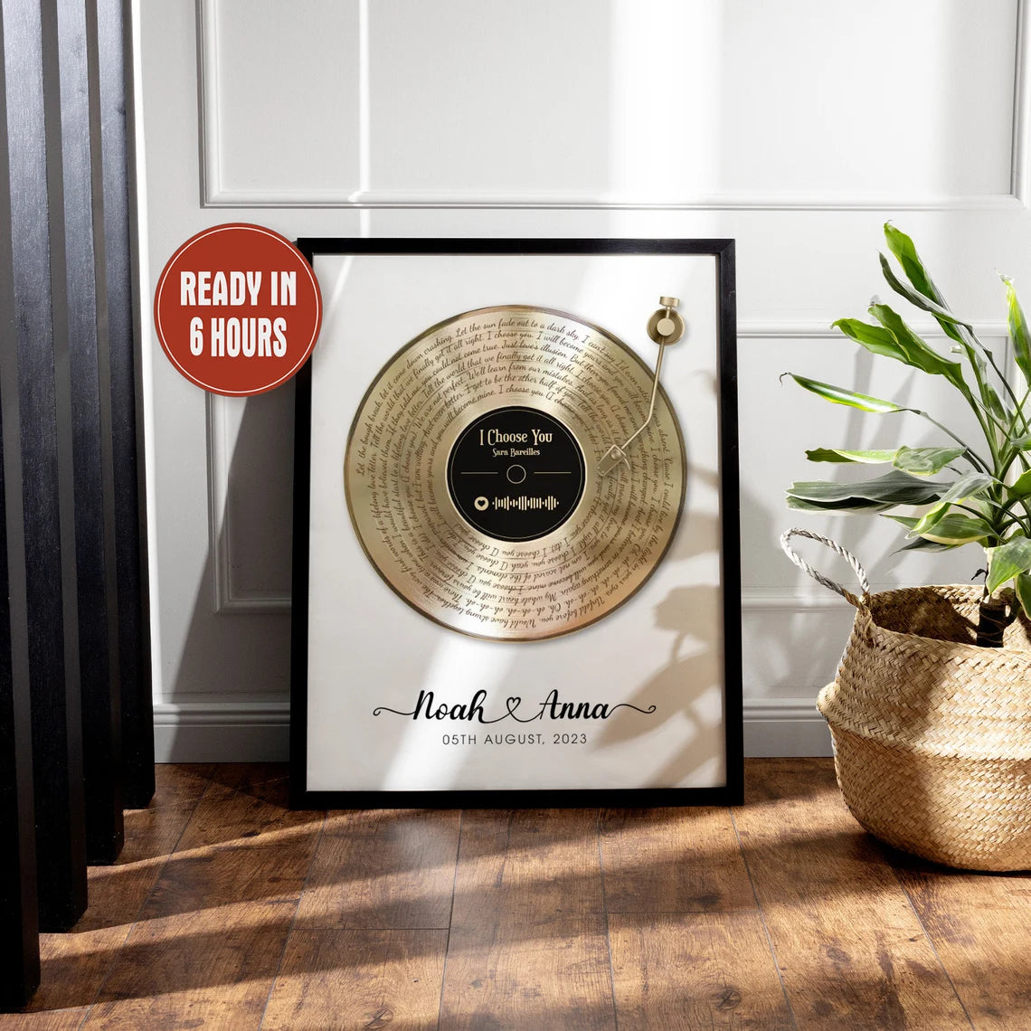 Personalized Vinyl Record Wall Art with Song Lyrics Couple Names and Date