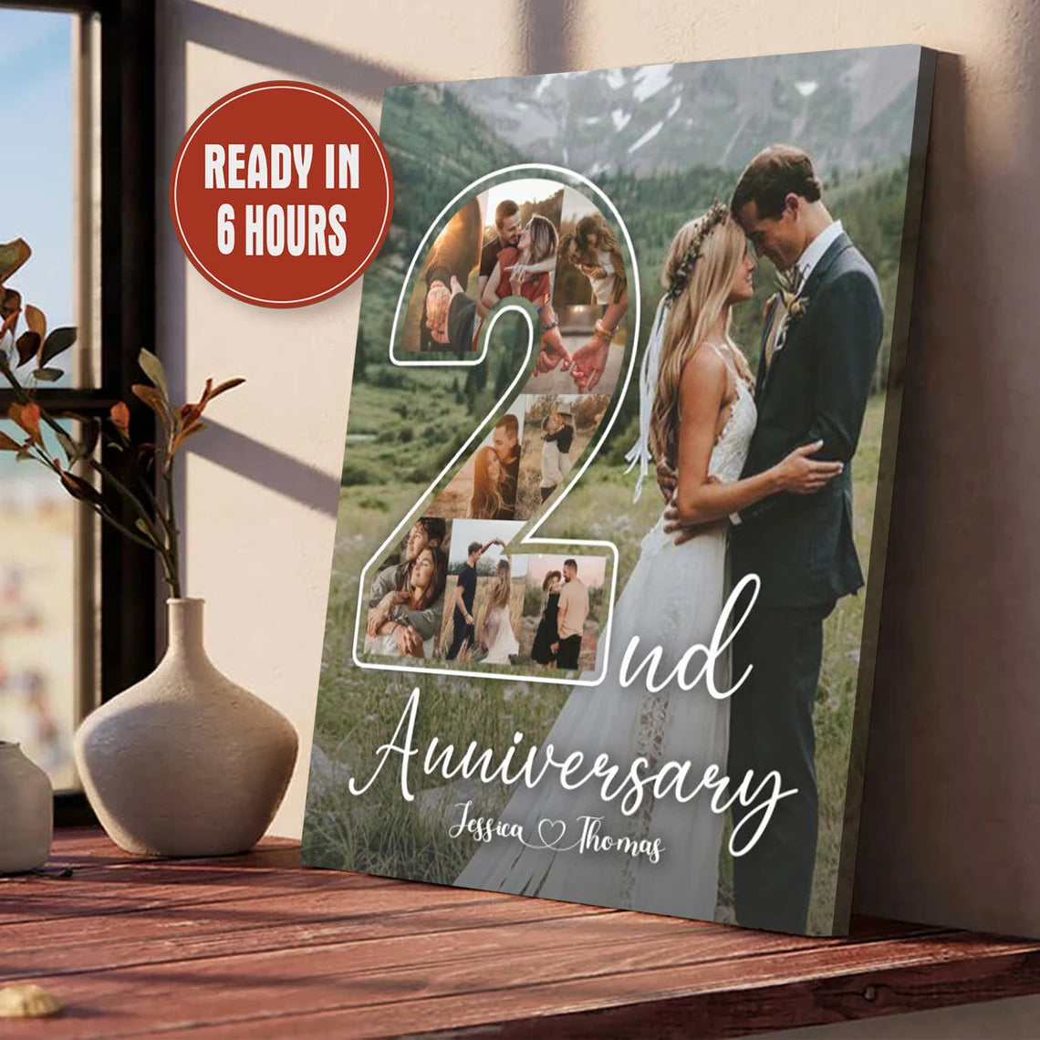 Personalized 2nd Anniversary Photo Collage – Custom Couple Wall Art Gift