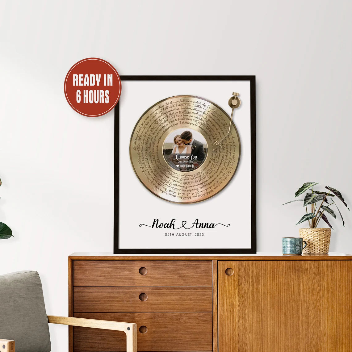 Personalized Vinyl Record Wall Art with Photo and Song Lyrics Custom Couple Gift
