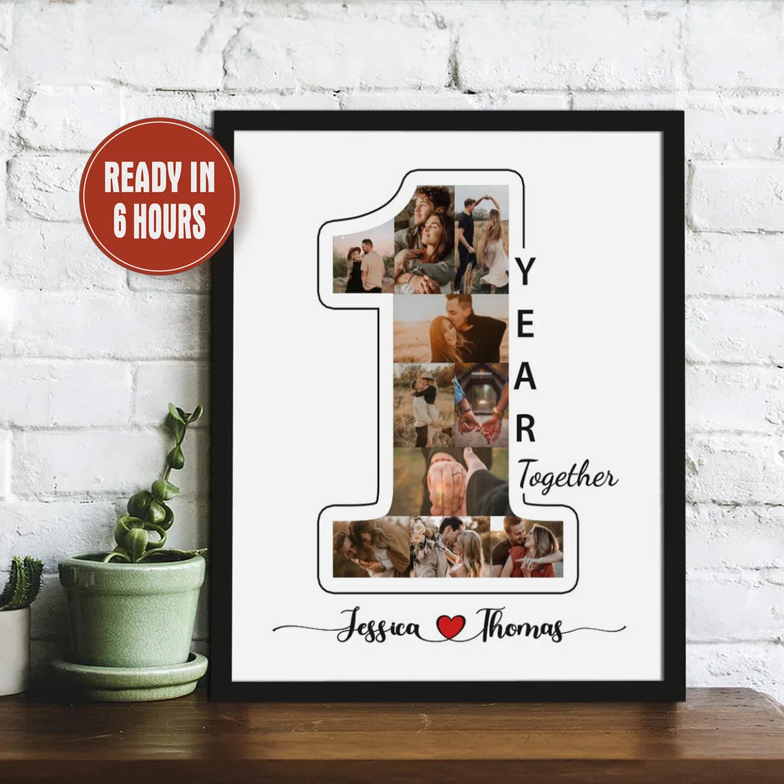 Personalized 1 Year Together Photo Collage – Custom Couple Wall Art Gift
