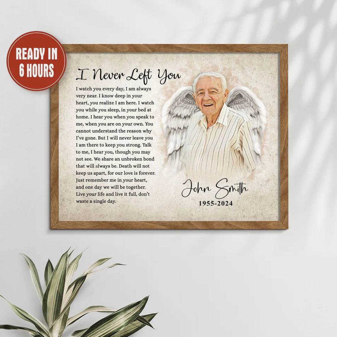I Never Left You Angel Wings Memorial Portrait Custom Remembrance Print
