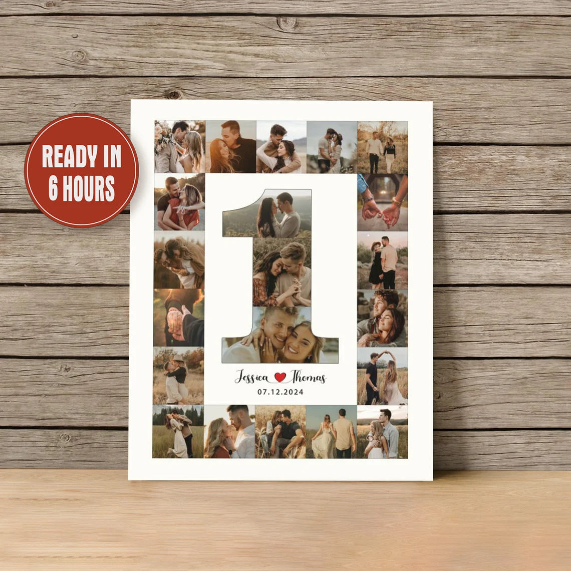 Custom 1st Anniversary Number Collage – Personalized Couple Photo Wall Art with Date