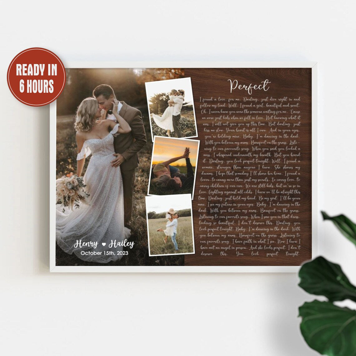 Custom Wedding Photo Wall Art with Song Lyrics – Personalized Love Story Canvas for Couples