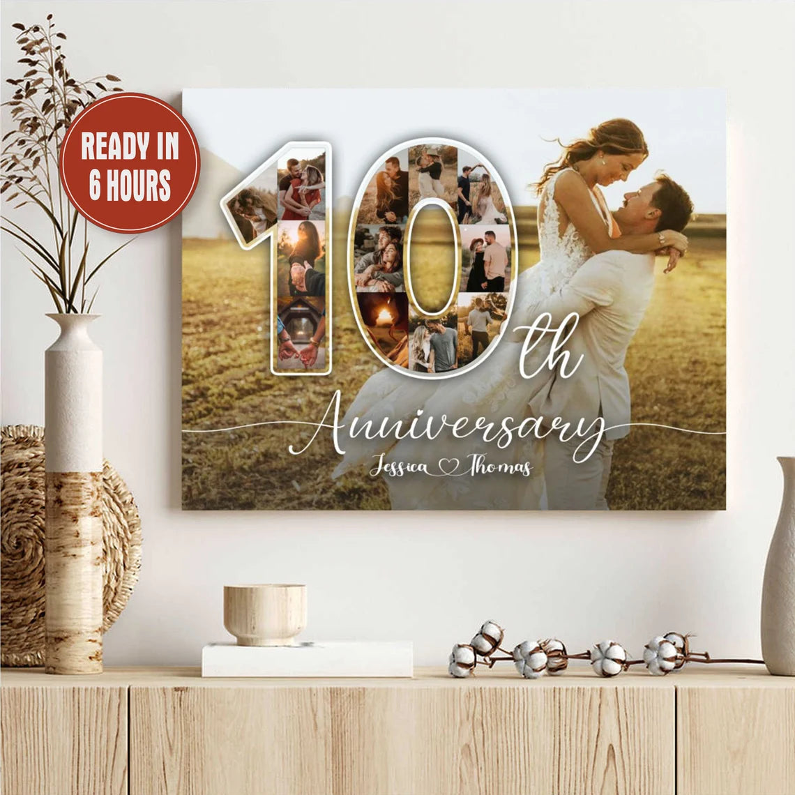 Personalized 10th Anniversary Photo Collage – Custom Couple Wall Art Gift