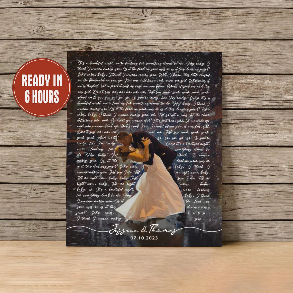 Custom Song Lyrics Photo Overlay Wall Art with Couple Names and Date