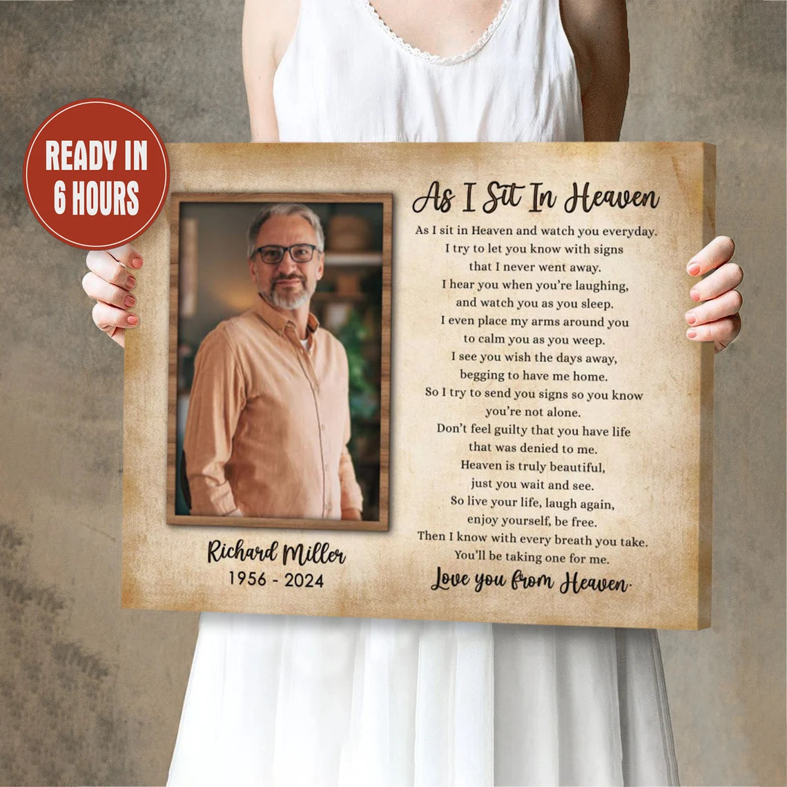 As I Sit In Heaven Personalized Memorial Wall Art with Photo Name and Dates