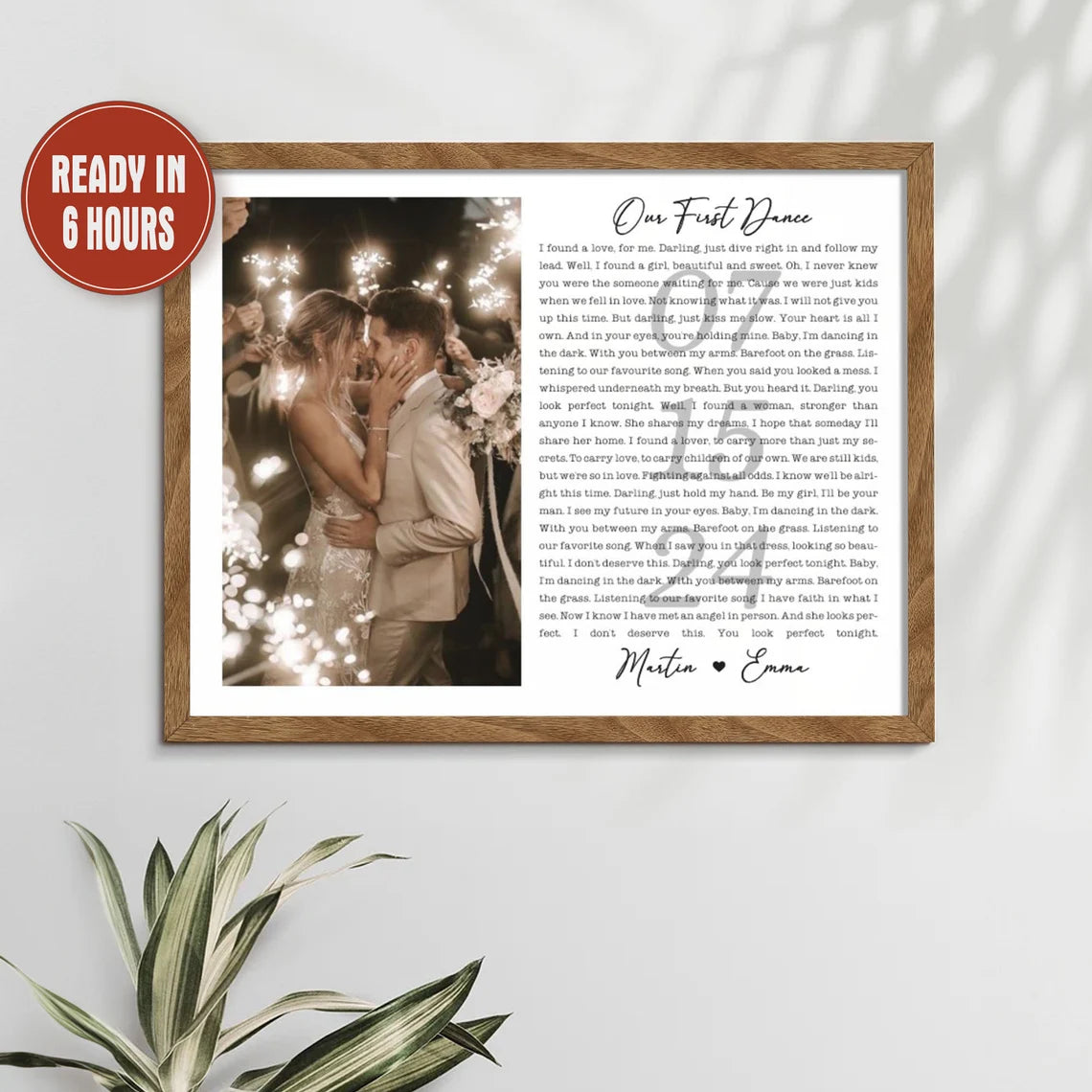 Personalized First Dance Wedding Photo Wall Art with Song Lyrics – Custom Couple Gift
