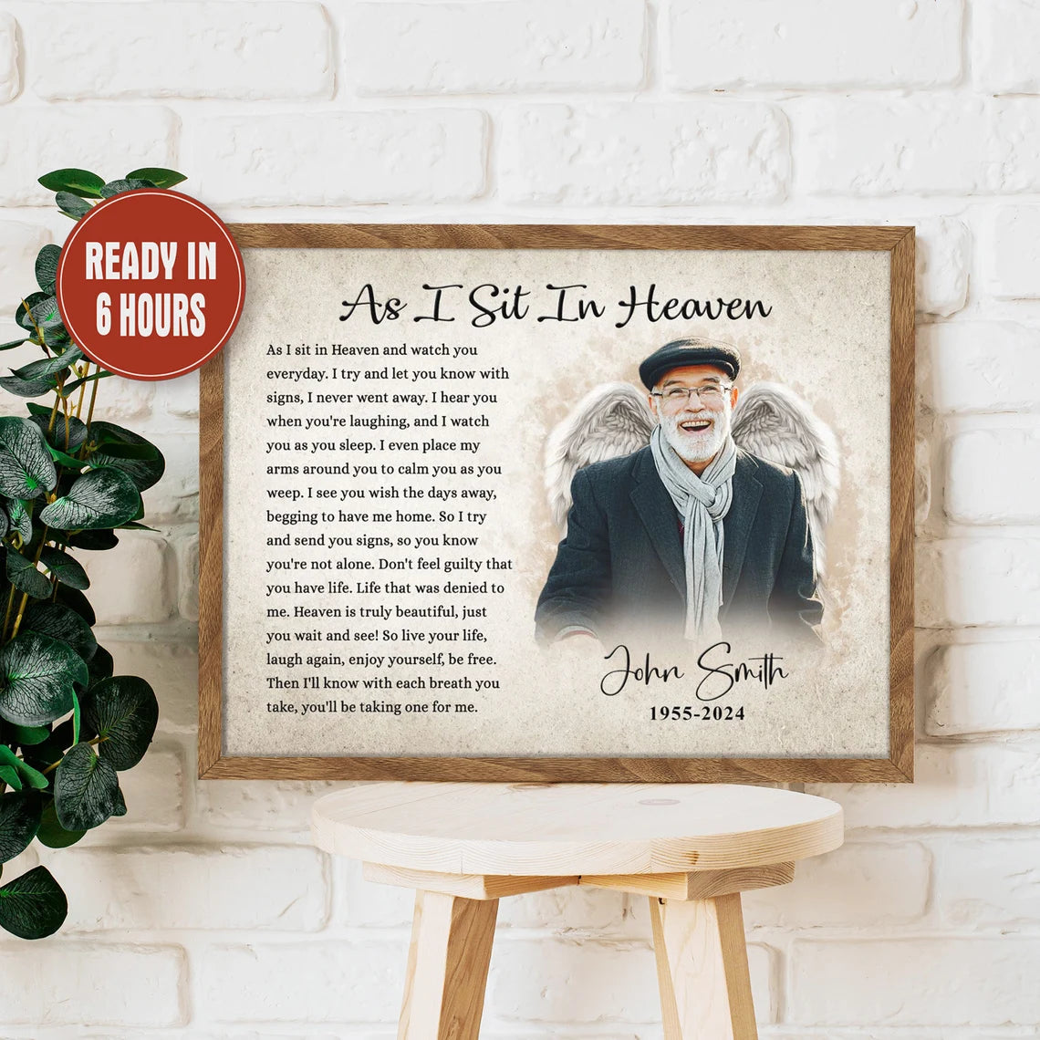 As I Sit In Heaven Custom Memorial Portrait Personalized Tribute Print
