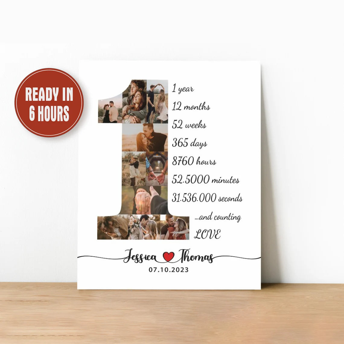 1 Year Anniversary Photo Collage – Personalized Milestone Love Wall Art