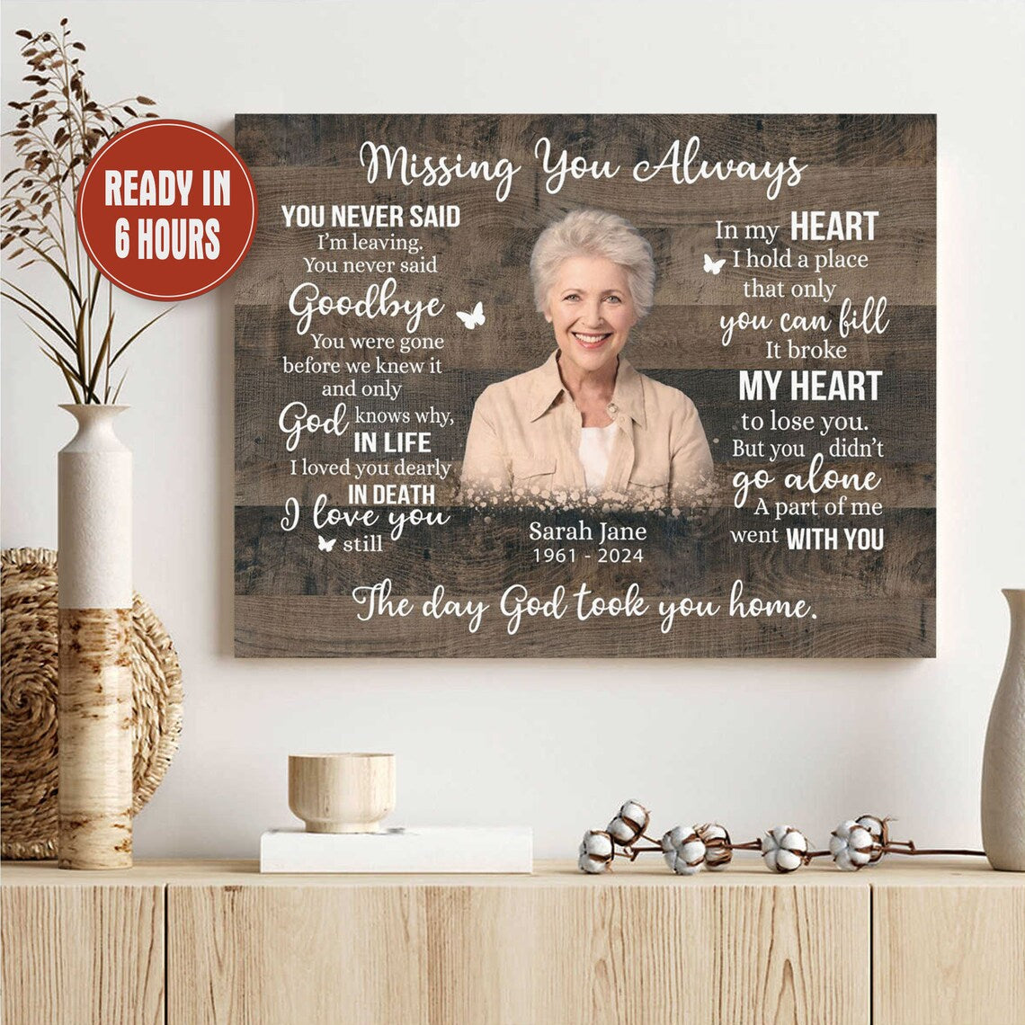 Missing You Always Memorial Wall Art Personalized Photo Print for Loss of Loved One
