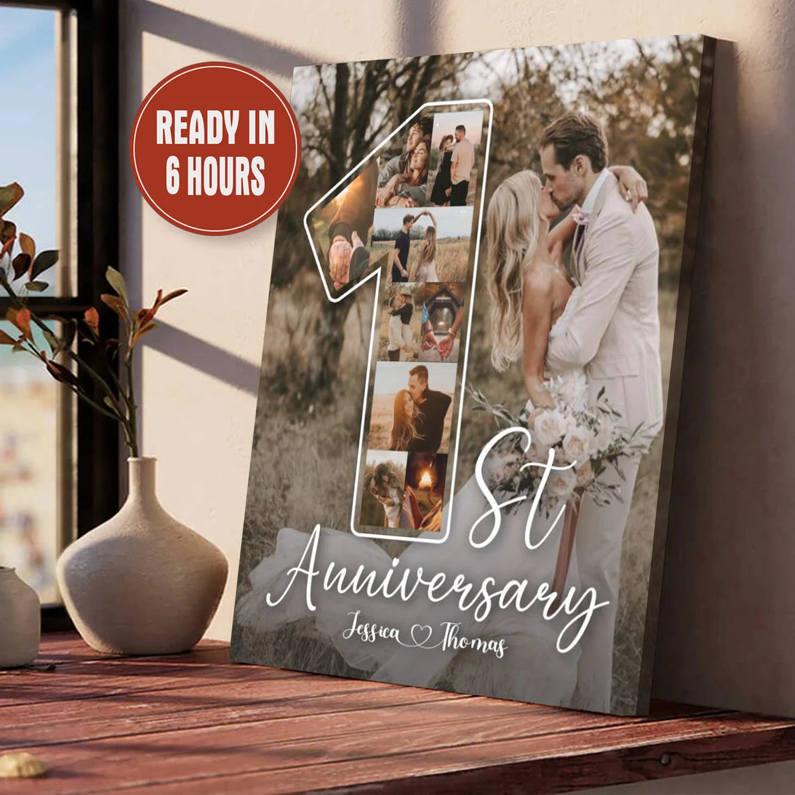 Personalized 1st Anniversary Photo Collage – Custom Couple Wall Art Gift