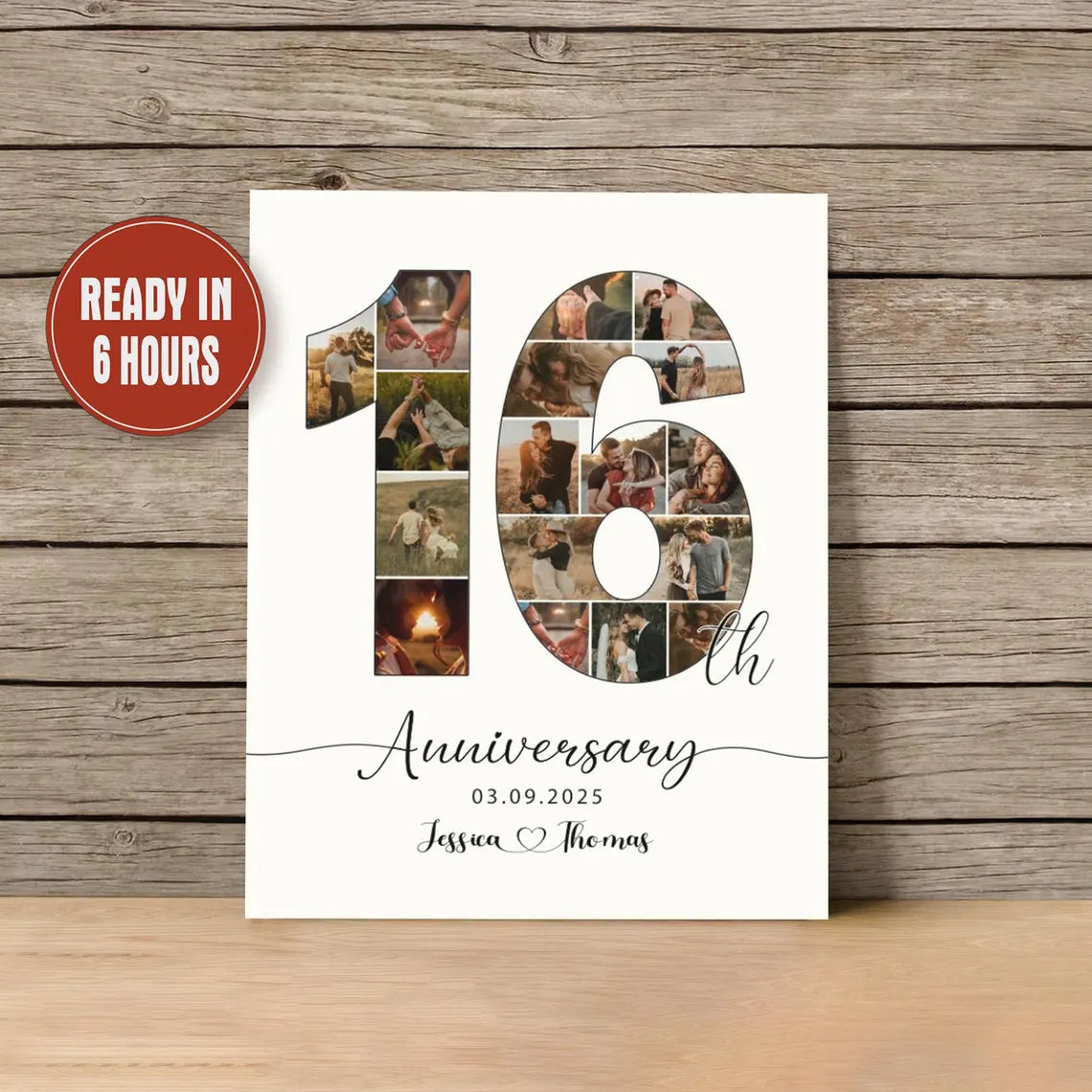 Custom Anniversary Number Photo Collage – Personalized Couple Wall Art (Any Year)