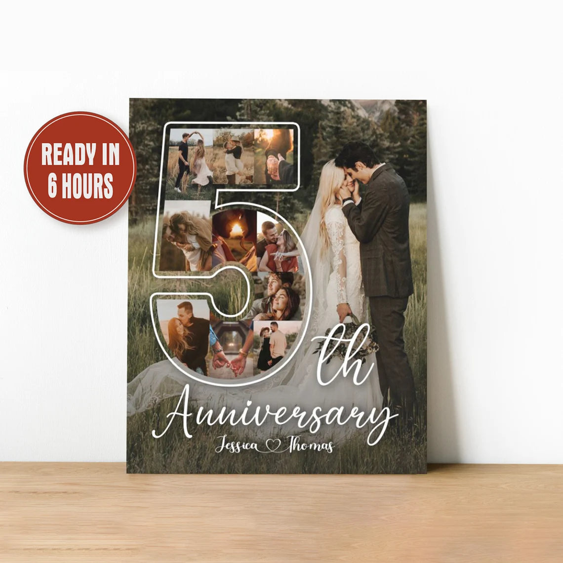 Personalized 5th Anniversary Photo Collage – Custom Couple Wall Art Gift