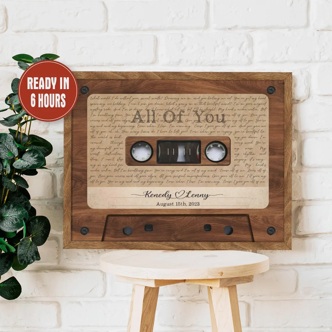 Custom Cassette Tape Wall Art with Song Lyrics and Names – Personalized Anniversary Gift
