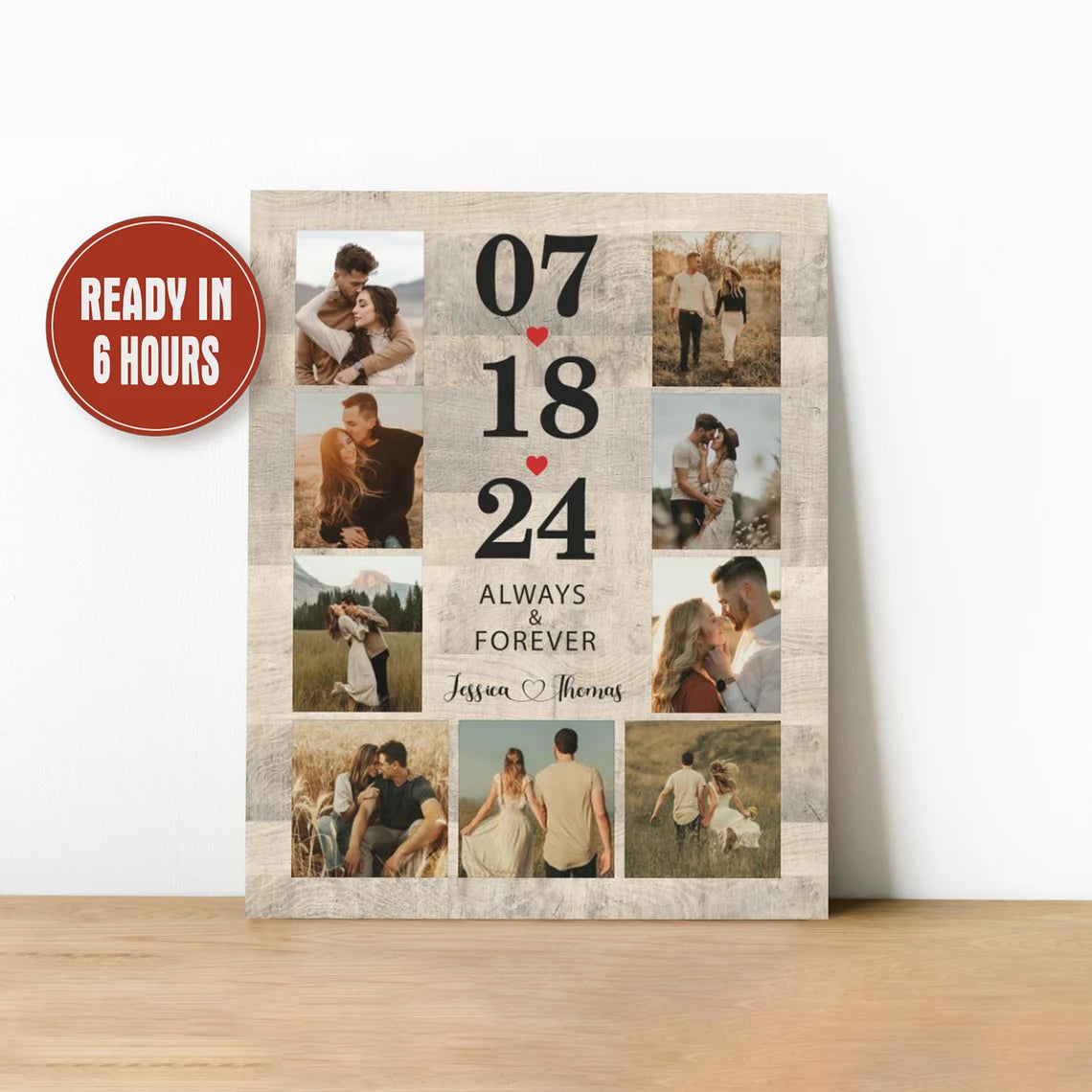 Personalized Anniversary Date Photo Collage – Always & Forever Custom Wall Art