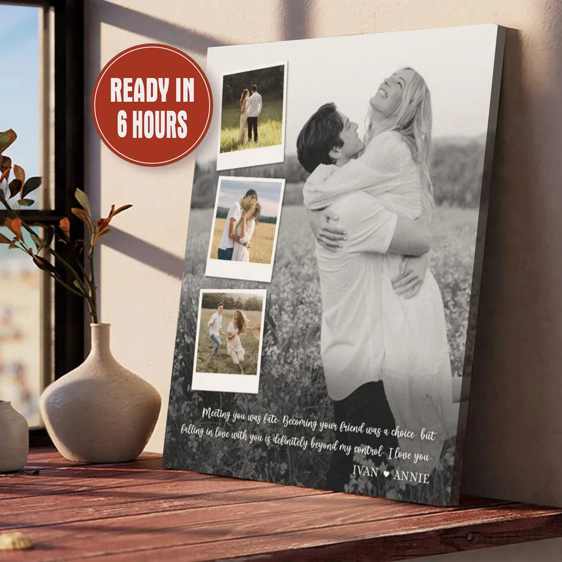 Personalized Couple Photo Collage Wall Art – Custom Love Quote Gift for Her or Him