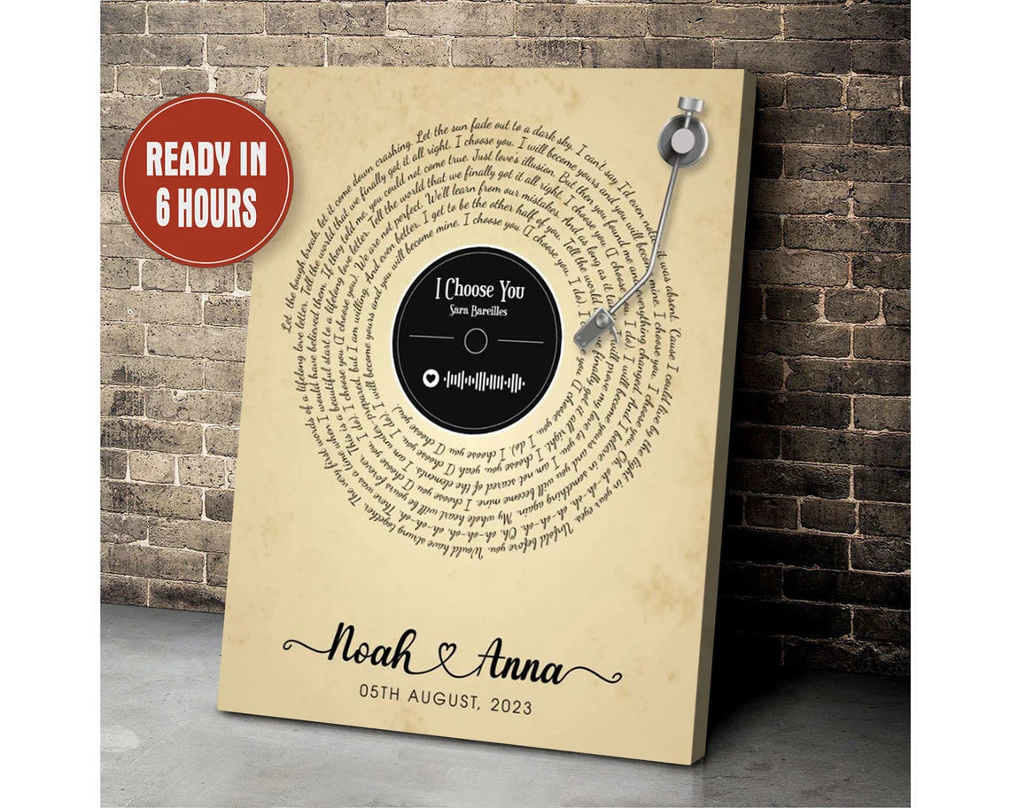 Personalized Vinyl Record Song Lyrics Wall Art Custom Couple Names Gift