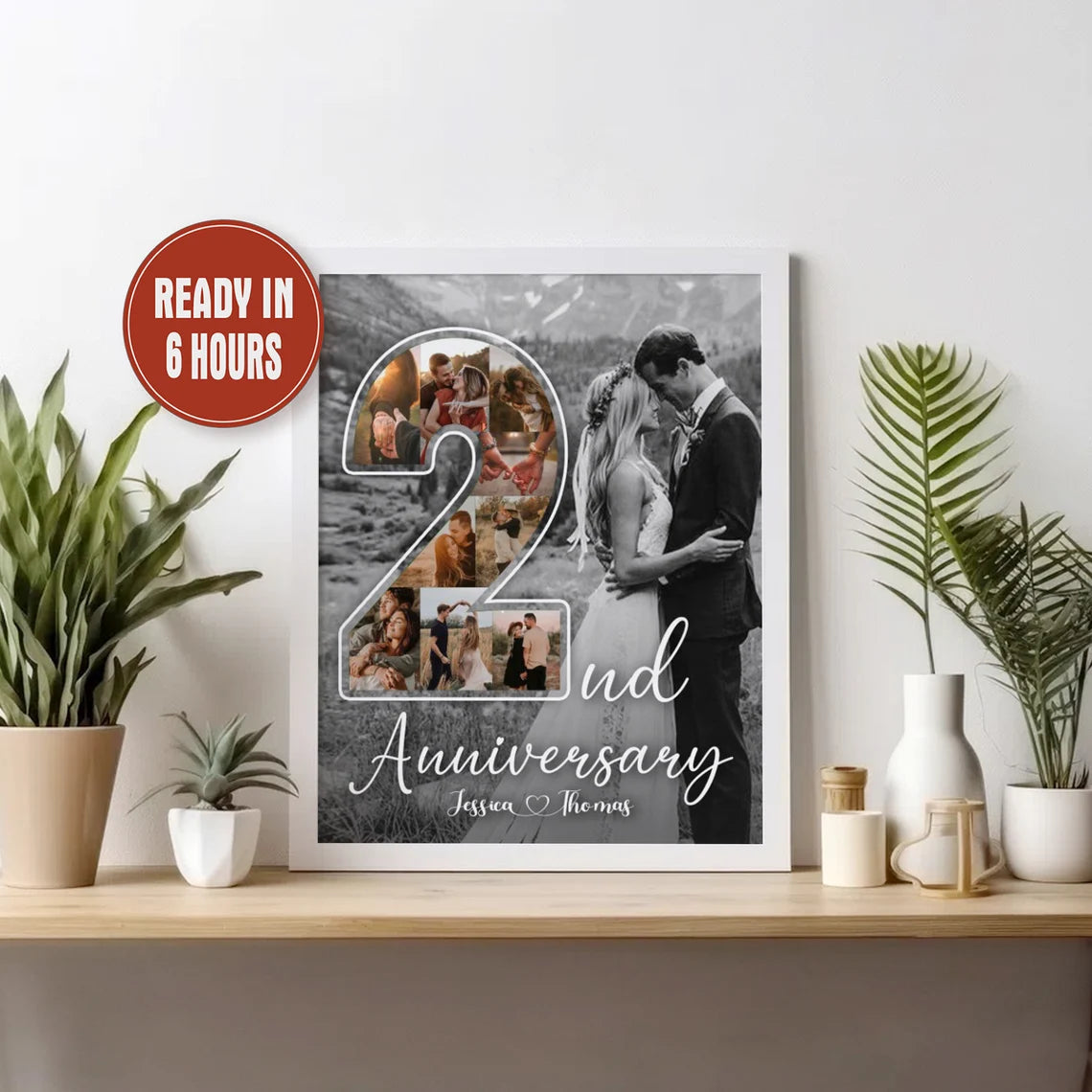 Personalized 2nd Anniversary Photo Collage – Custom Couple Wall Art Gift