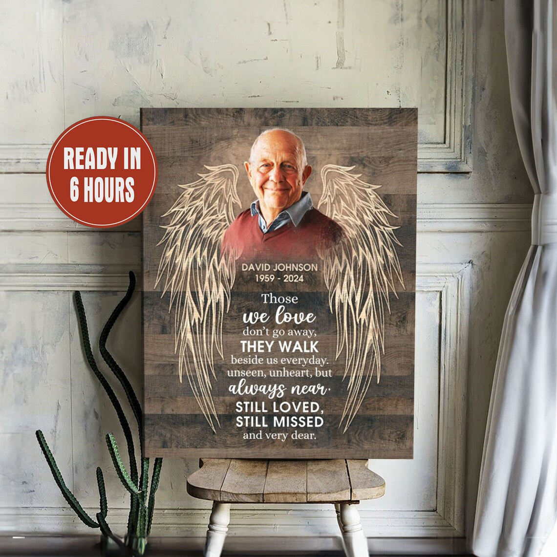 Angel Wings Memorial Wall Art Personalized Photo Print for Loss of Loved One