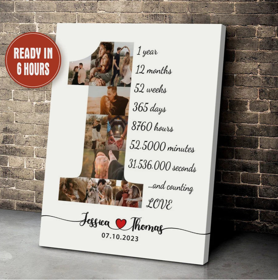 1 Year Anniversary Photo Collage – Personalized Milestone Love Wall Art