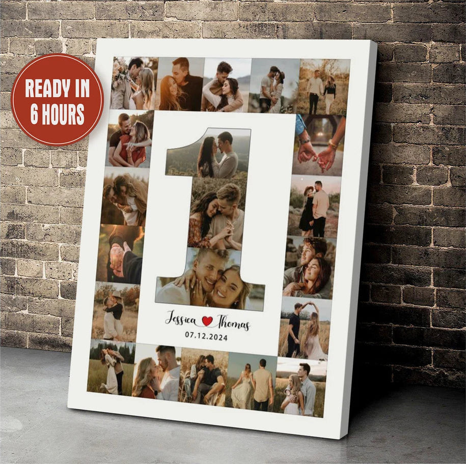 Custom 1st Anniversary Number Collage – Personalized Couple Photo Wall Art with Date