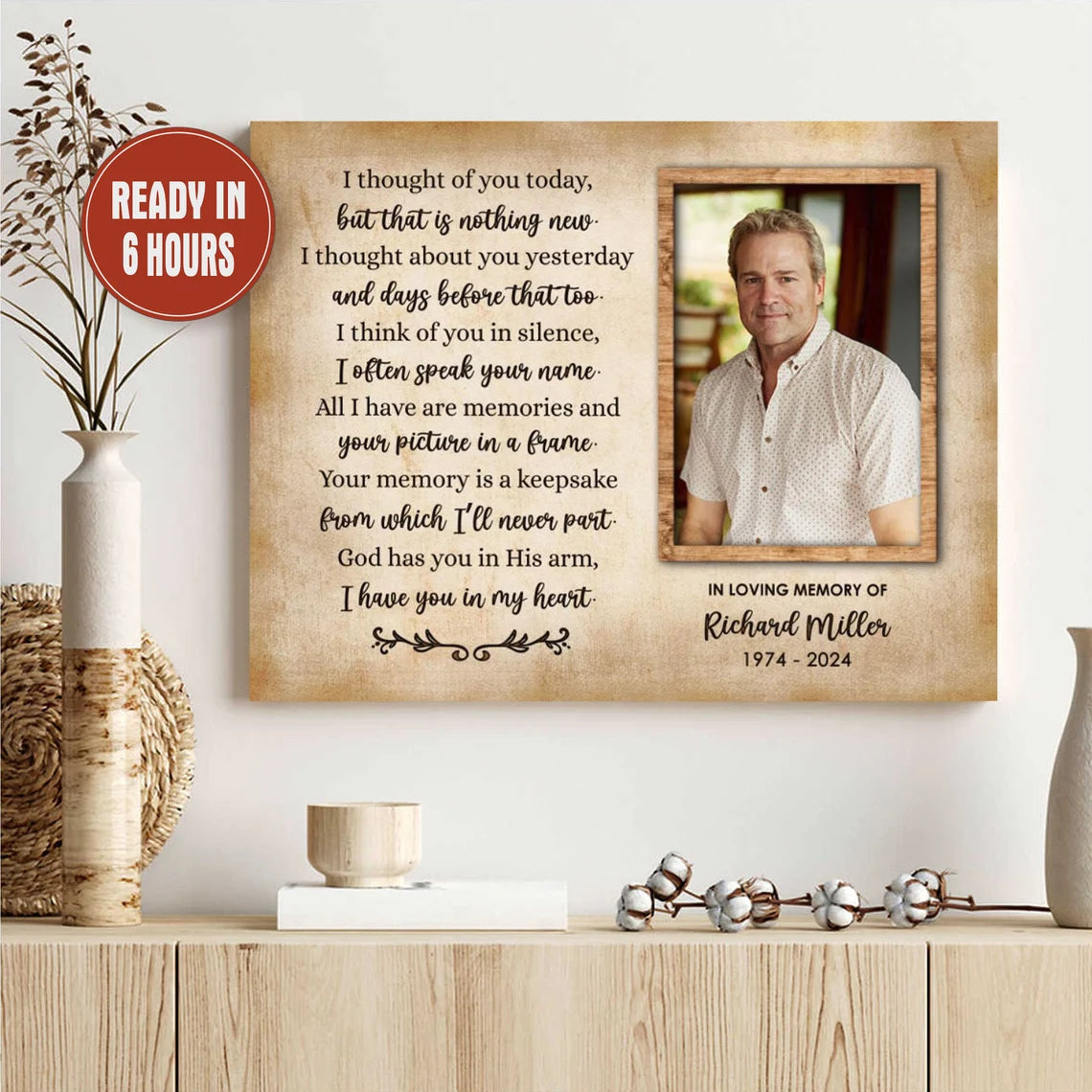 I Thought Of You Today Memorial Photo Print Personalized In Loving Memory Gift