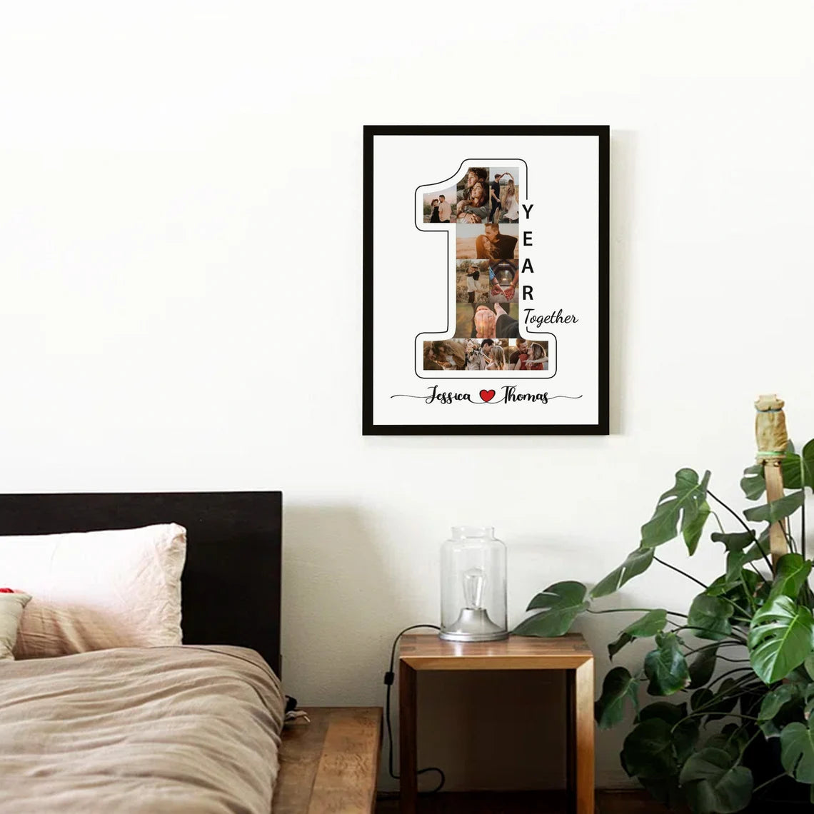 Personalized 1 Year Together Photo Collage – Custom Couple Wall Art Gift