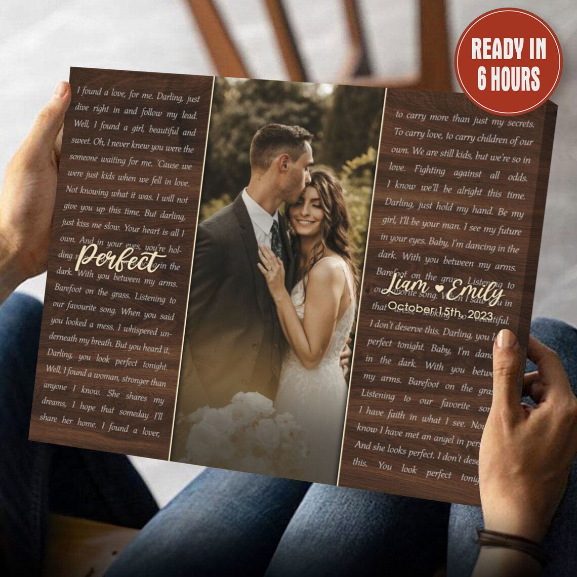 Custom Wedding Photo Wall Art with Song Lyrics – Personalized Anniversary Gift for Couples