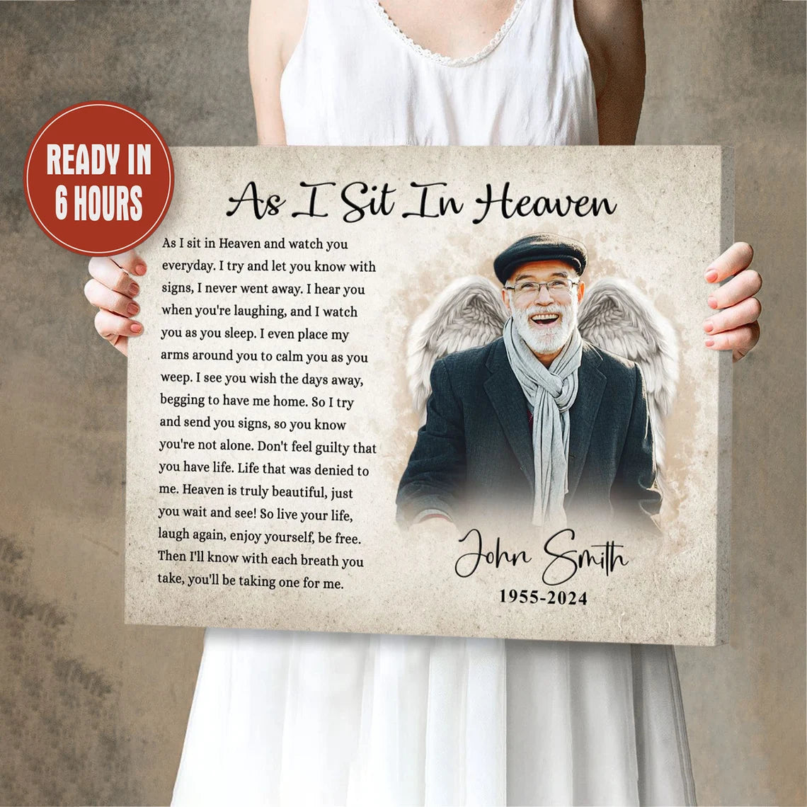 As I Sit In Heaven Custom Memorial Portrait Personalized Tribute Print