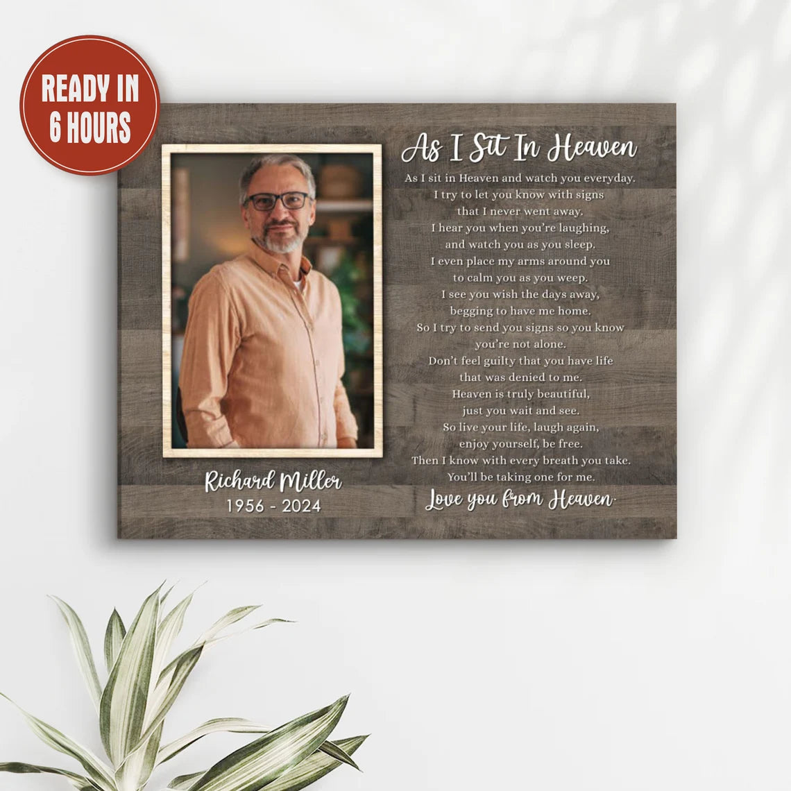 As I Sit In Heaven Personalized Memorial Wall Art with Photo Name and Dates