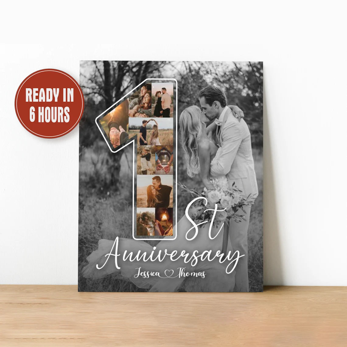 Personalized 1st Anniversary Photo Collage – Custom Couple Wall Art Gift
