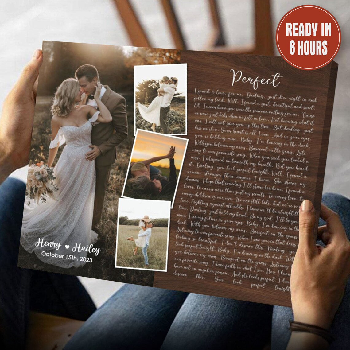 Custom Wedding Photo Wall Art with Song Lyrics – Personalized Love Story Canvas for Couples