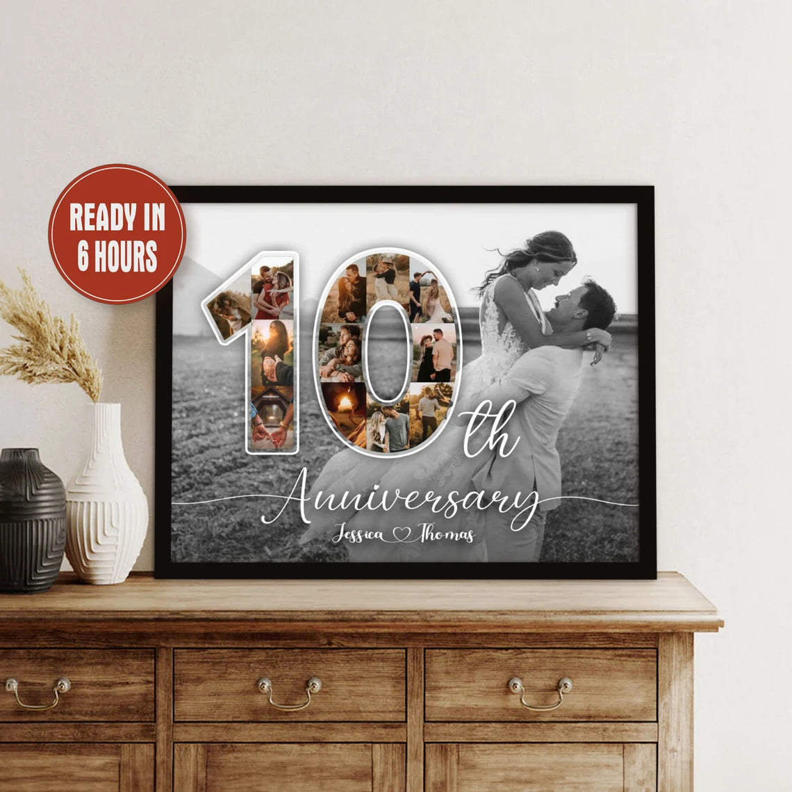 Personalized 10th Anniversary Photo Collage – Custom Couple Wall Art Gift