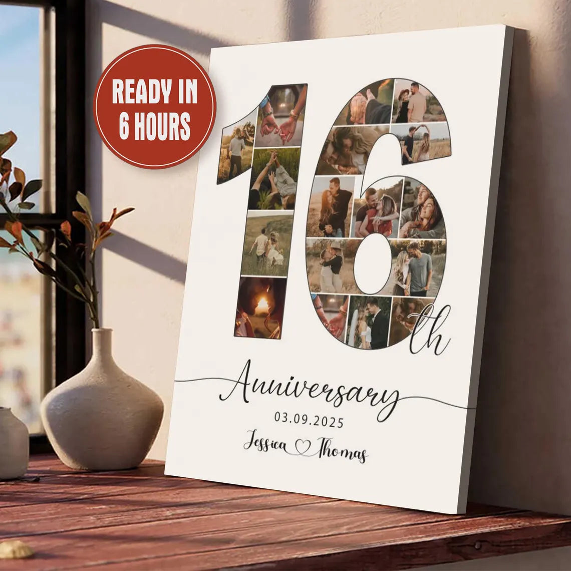 Custom Anniversary Number Photo Collage – Personalized Couple Wall Art (Any Year)