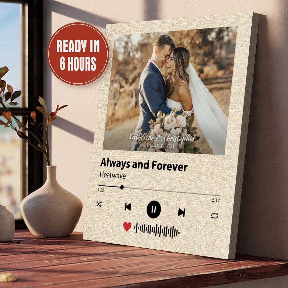 Custom Music Player Wall Art with Couple Photo Song Title and Names