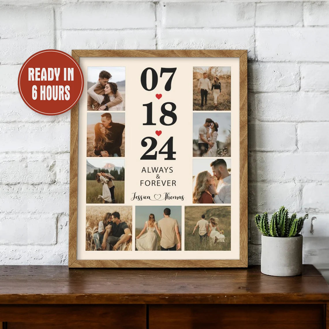 Personalized Anniversary Date Photo Collage – Always & Forever Custom Wall Art