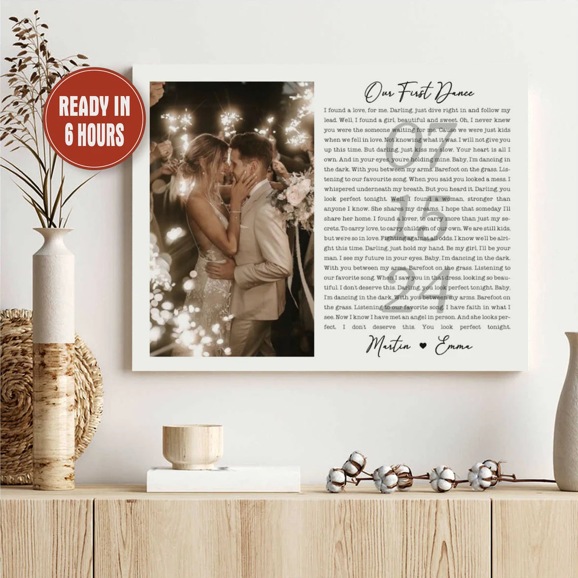Personalized First Dance Wedding Photo Wall Art with Song Lyrics – Custom Couple Gift