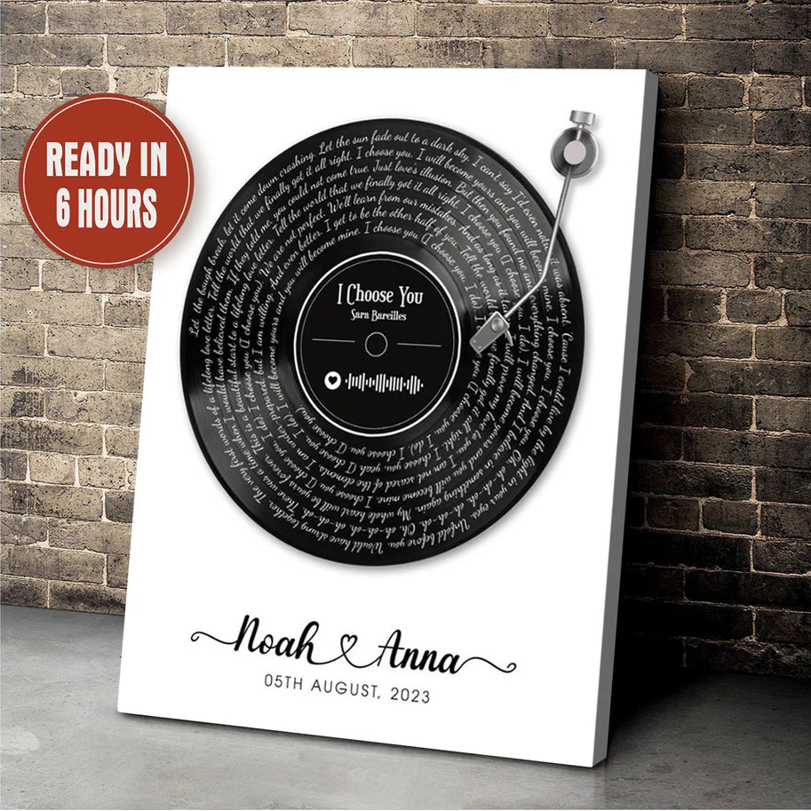 Personalized Vinyl Record Wall Art with Song Lyrics Couple Names and Date